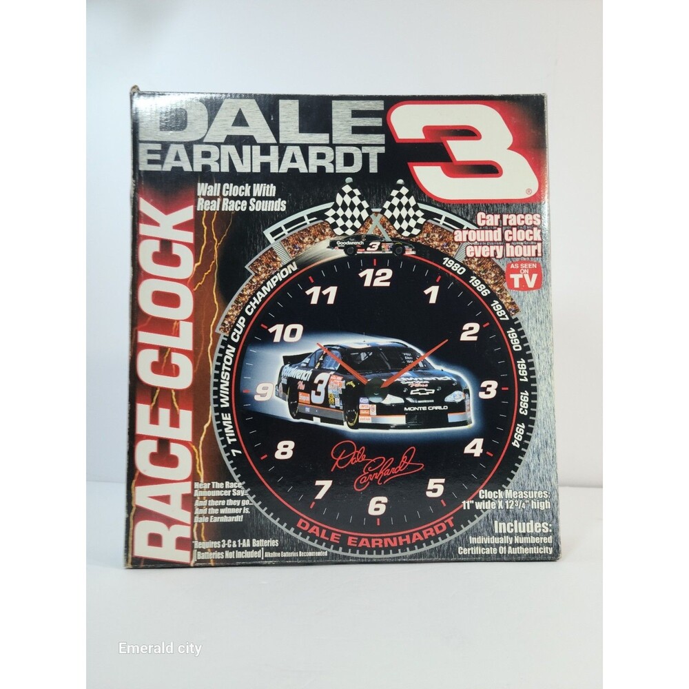Vgt Emson Dale Earnhardt Race Clock Wall Clock NASCAR Battery-Operated Origl Box